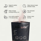 Benefits icons for Ironsate soluble fiber satiety supplement: fullness, less hunger, cravings control, non-stimulant.